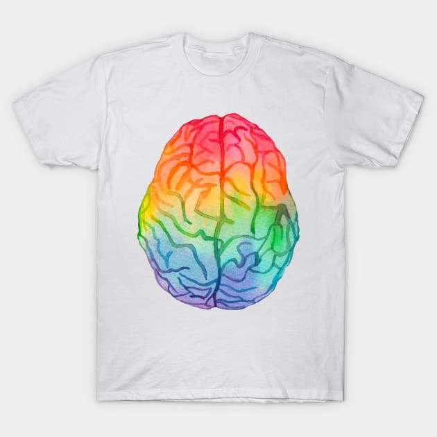 Watercolor Rainbow Brain (white) T-Shirt by ayemfid